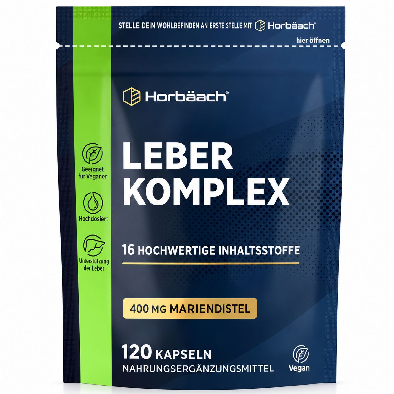 Horbäach Leber Komplex Beutel mit 120 Kapseln, vegan, mit Mariendistel.