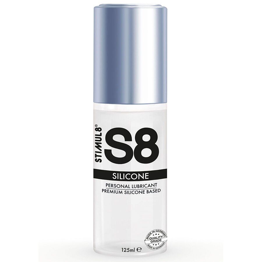 Stimul8 S8 Silikon-Gleitgel: 125ml Flasche, transparent, mit silbernem Verschluss. Personal Lubricant.