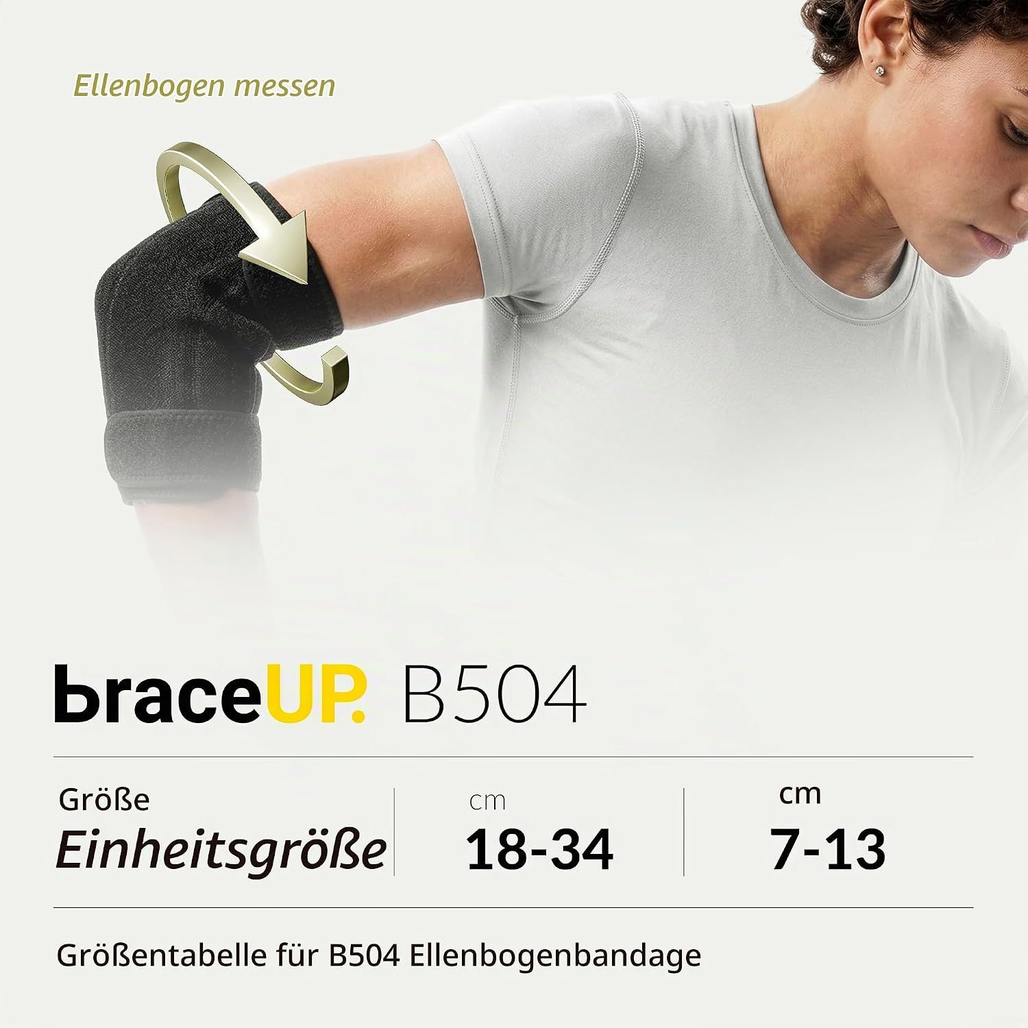 Person misst den Ellenbogenumfang für eine Bandage.