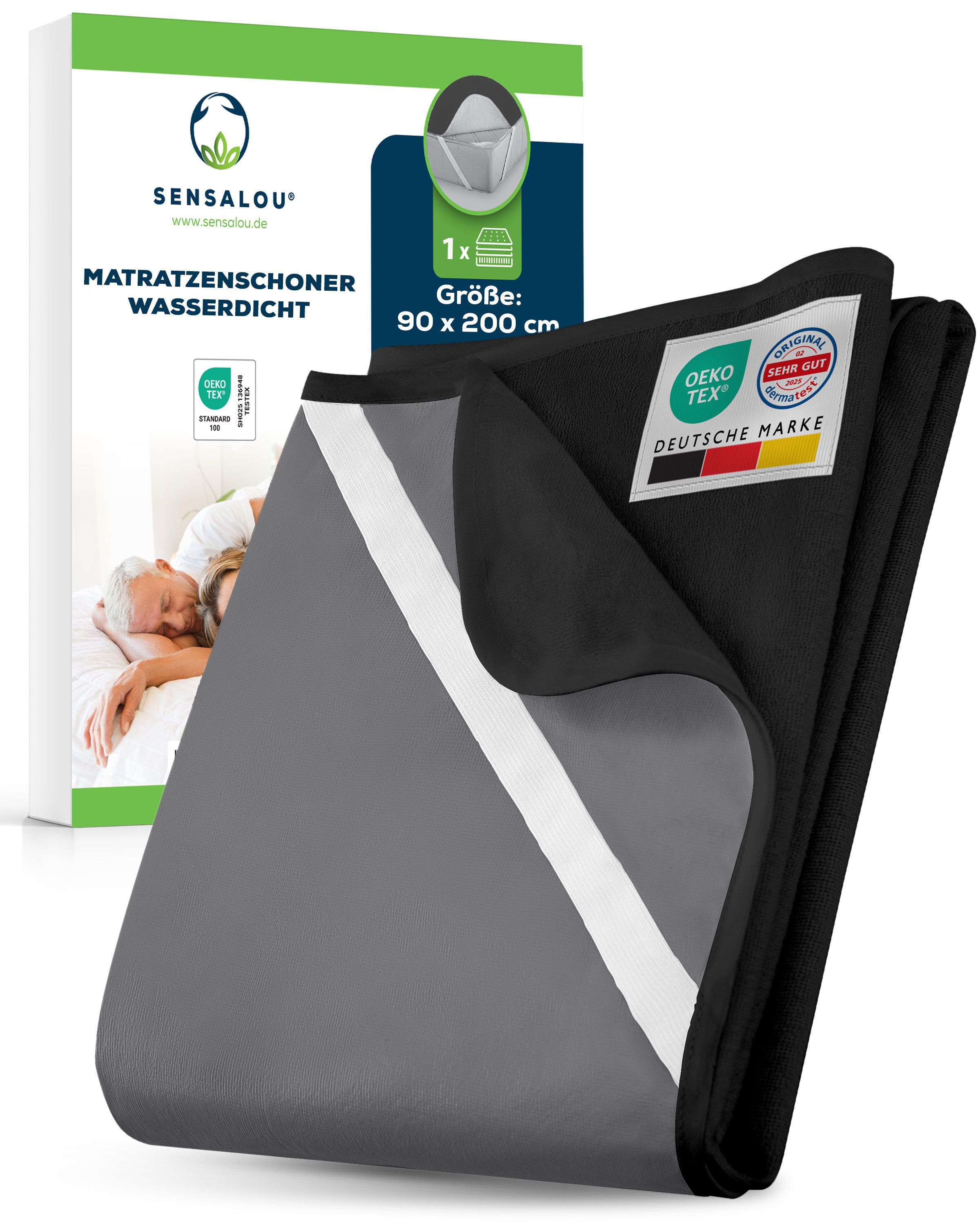 Sensalou Matratzenschoner Wasserdicht - Nässeschutz Matratzenauflage 90x200cm Schwarz-Anthrazit