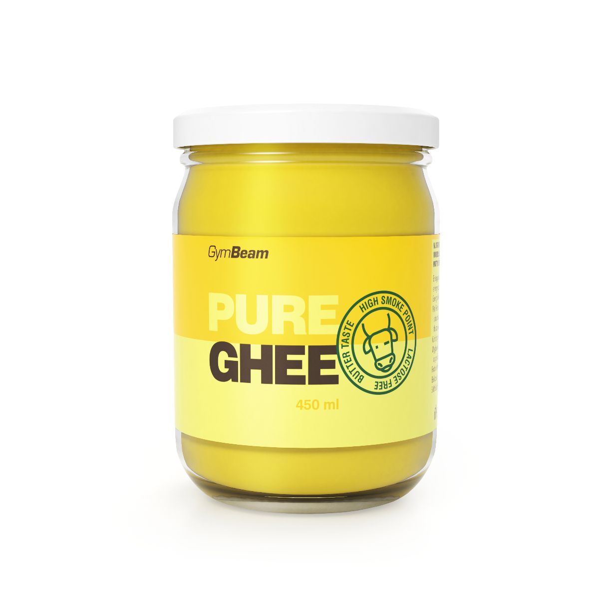 Glas mit gelbem Ghee, Marke GymBeam, 450 ml.