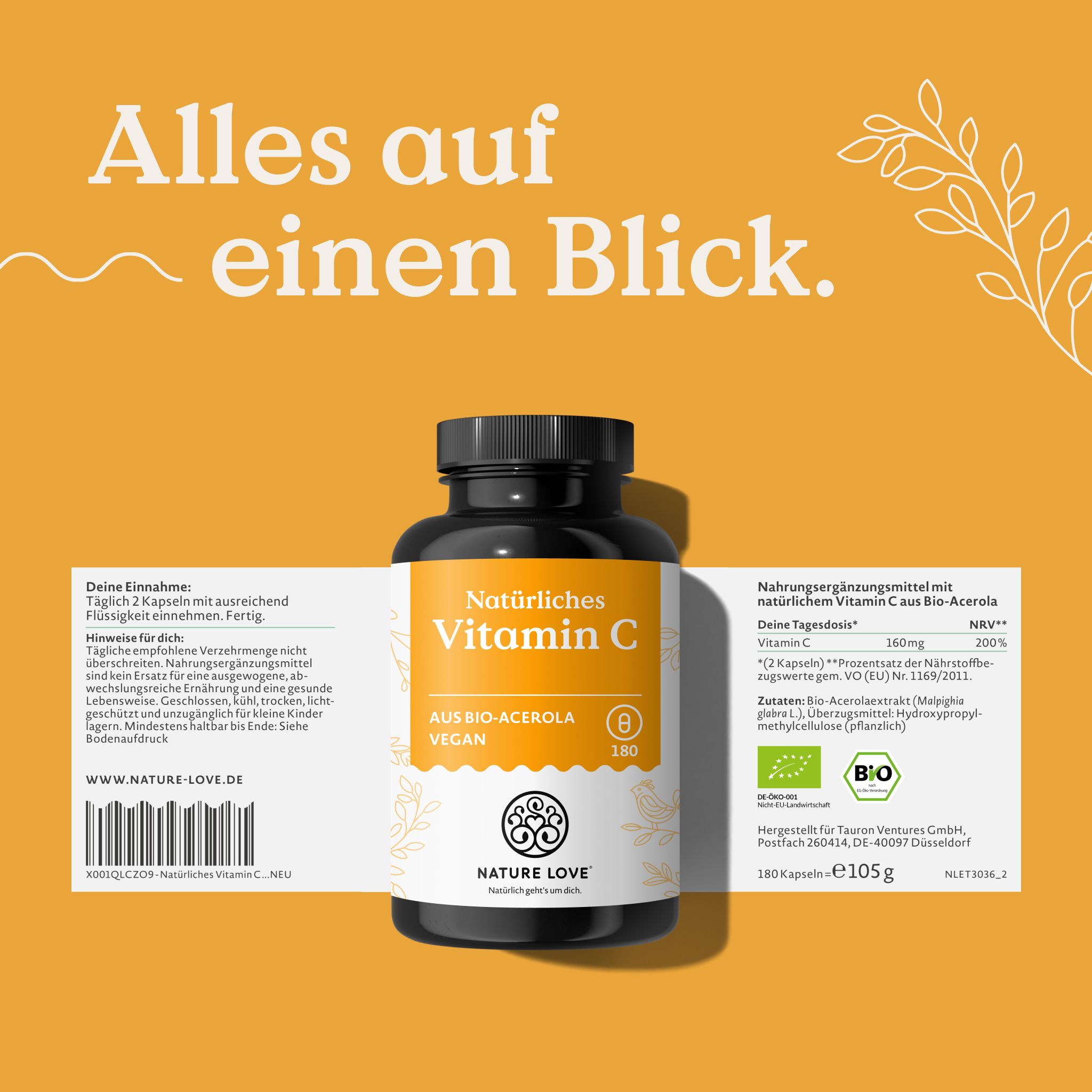 NATURE LOVE® Vitamin C aus Bio Acerola