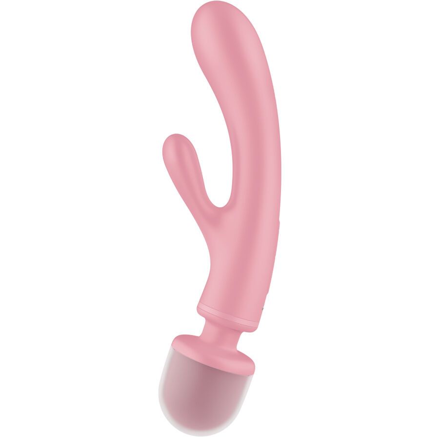 Rosa Vibrator mit gebogener Form. Der Kopf ist abgerundet und der Schaft hat eine zusätzliche Stimulation.