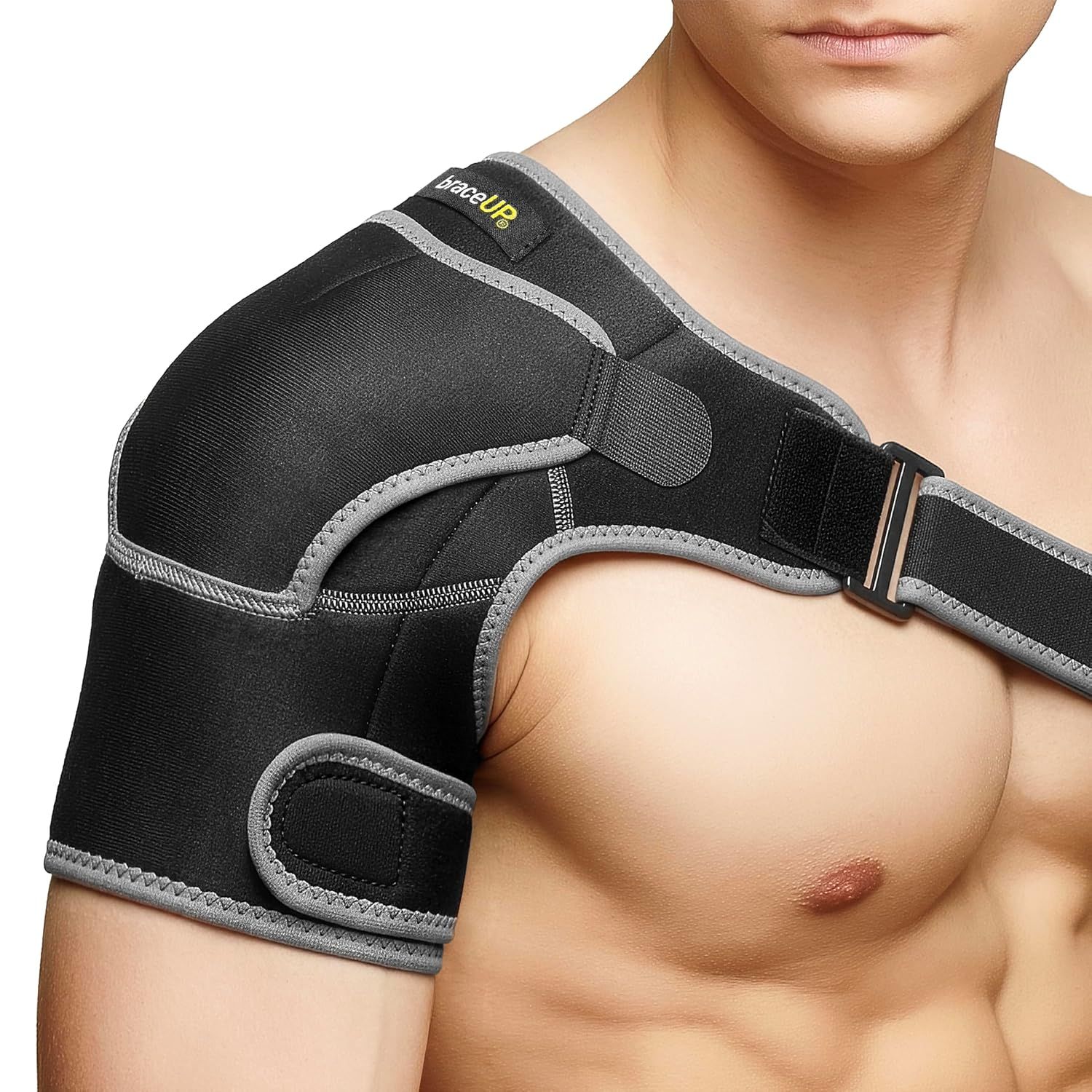 Schwarze Schulter-Kompressionsbandage, verstellbar.