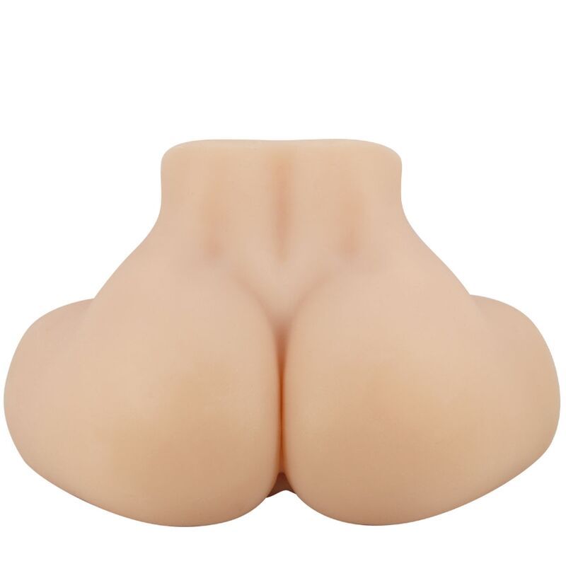 Realistischer Vagina- und Anus-Vibrator. Hautfarbenes Produkt. Rückansicht.