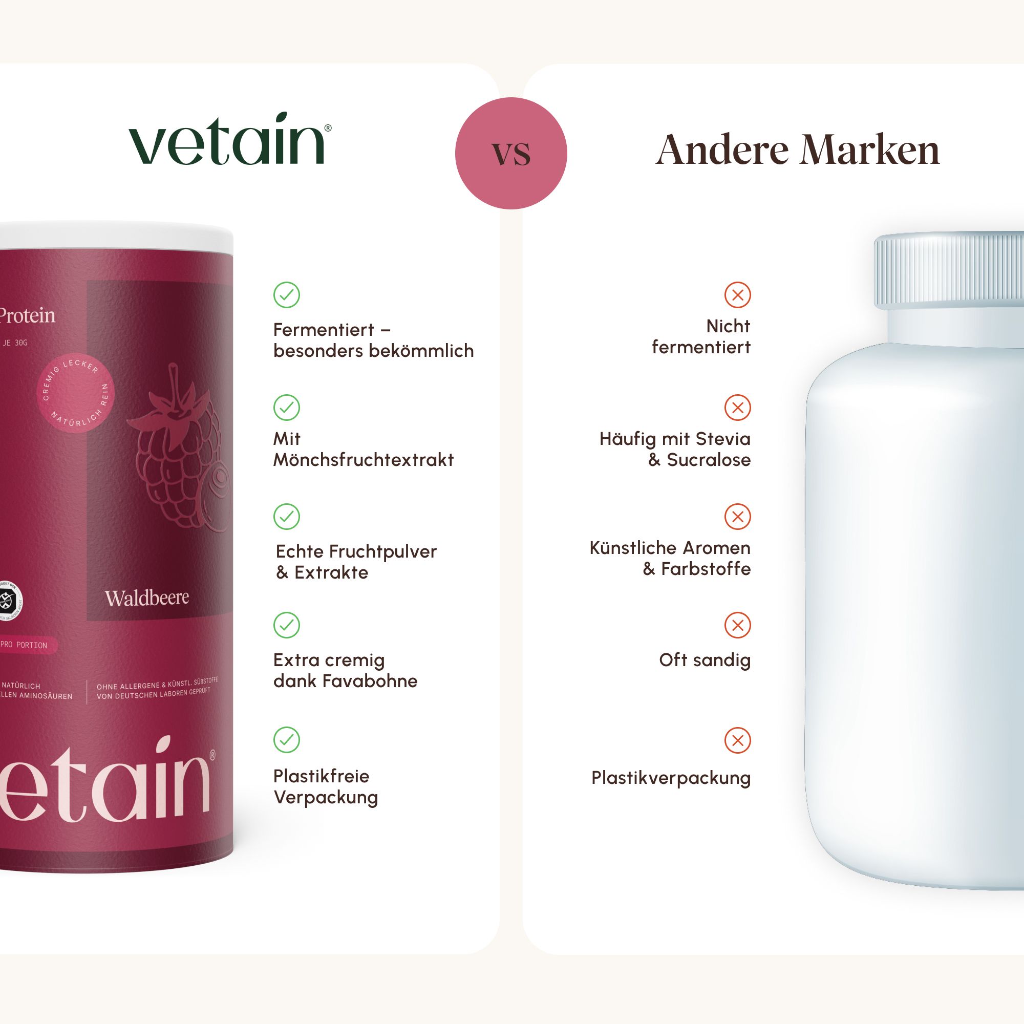 Vergleich: VETAIN Vegan Protein vs. andere Marken.