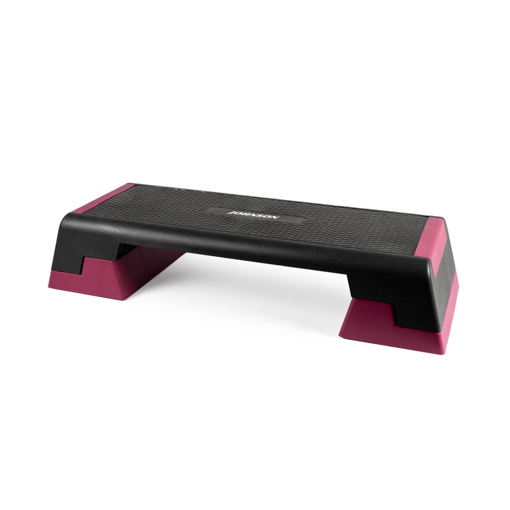 Aerobic Stepper. Schwarz und pink. Geriffelte Oberfläche. Marke JOHNSON.