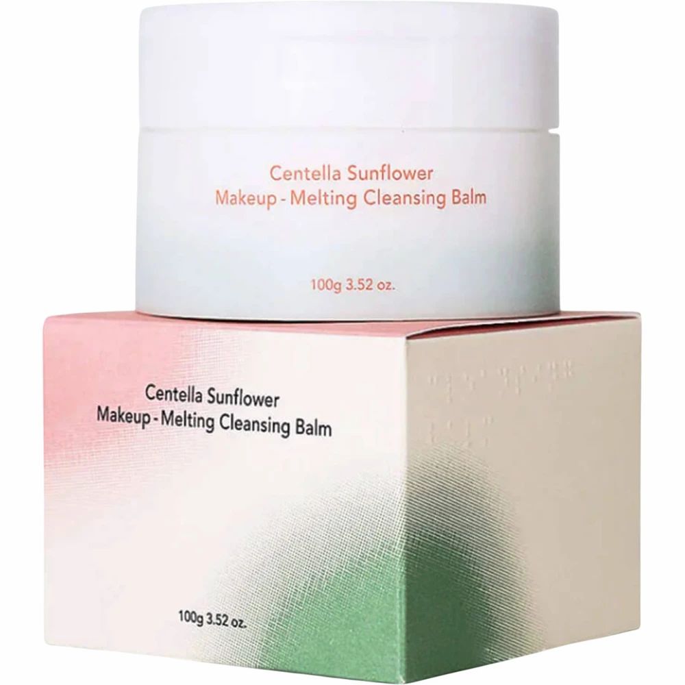 Ein weißer Tiegel mit Centella Sunflower Makeup-Melting Cleansing Balm und eine passende Verpackungsbox.