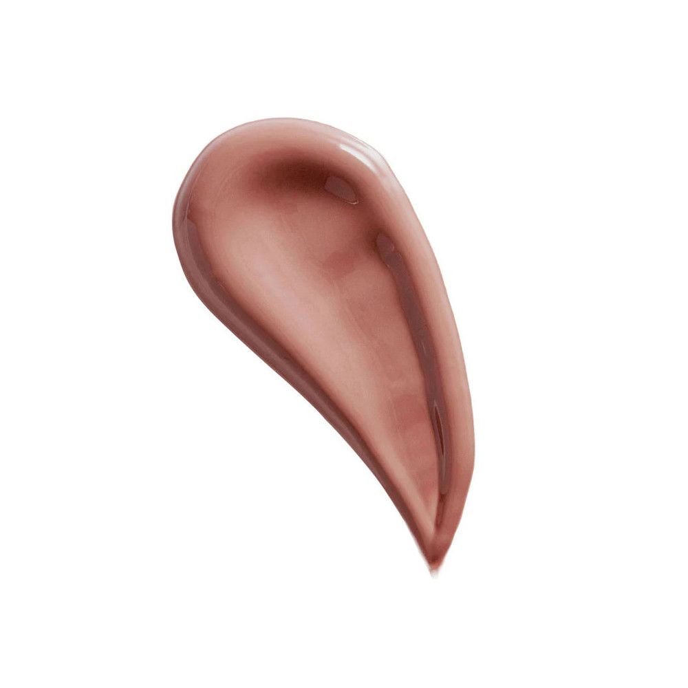 Hellbrauner Lippenstift-Swirl auf weißem Hintergrund. Tropfenförmig, glänzend.