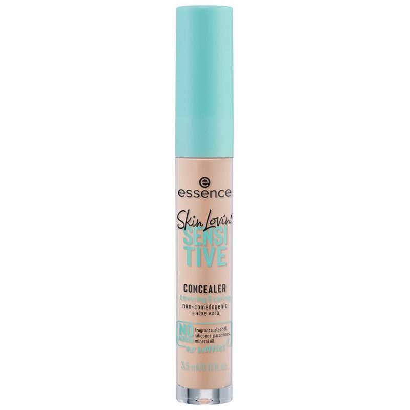 Essence Skin Lovin' Sensitive Concealer in einem transparenten Fläschchen mit türkisfarbenem Deckel.
