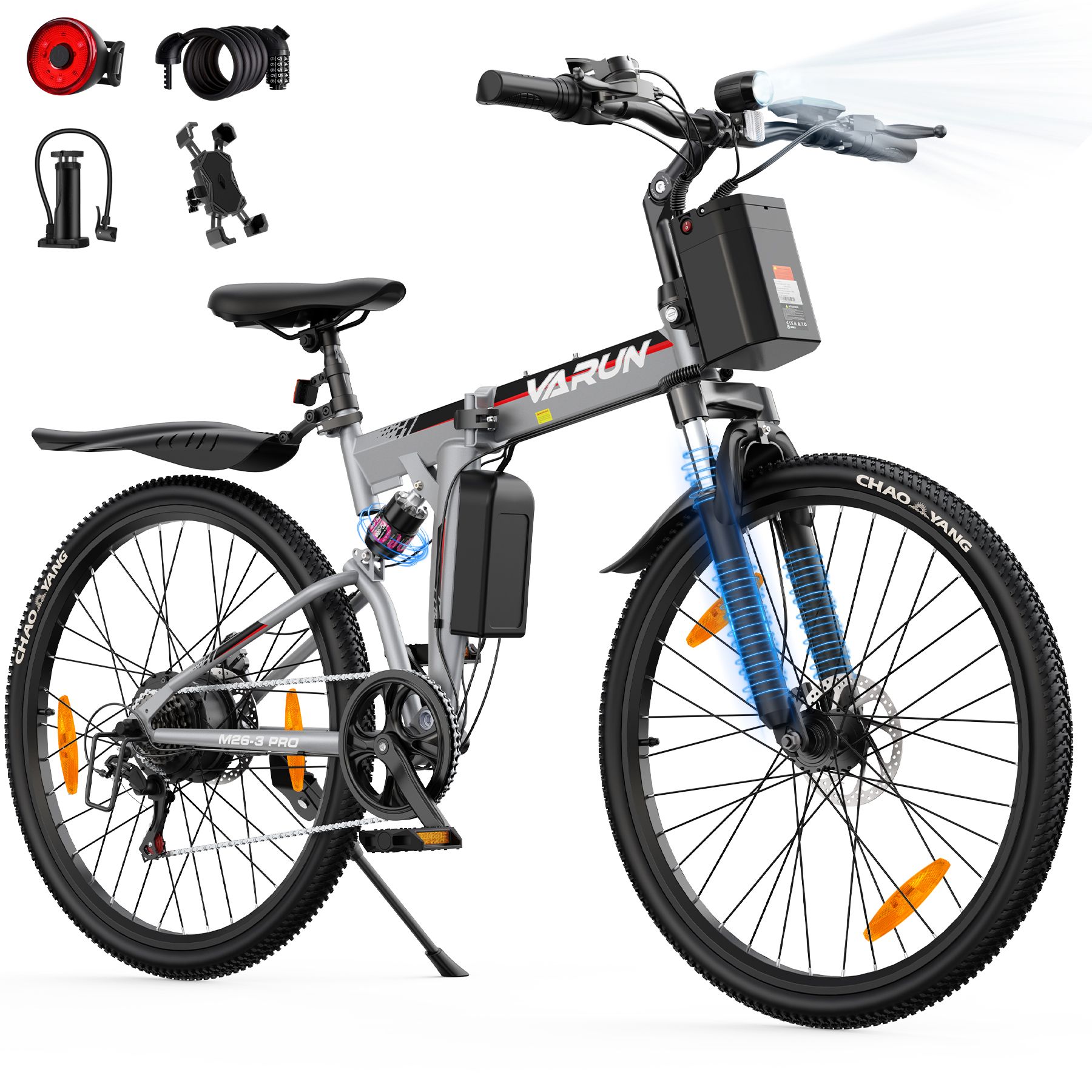 VARUN M26-3 PRO Faltbares E-Bike, 48V 7,8Ah Akku, Vollfederung