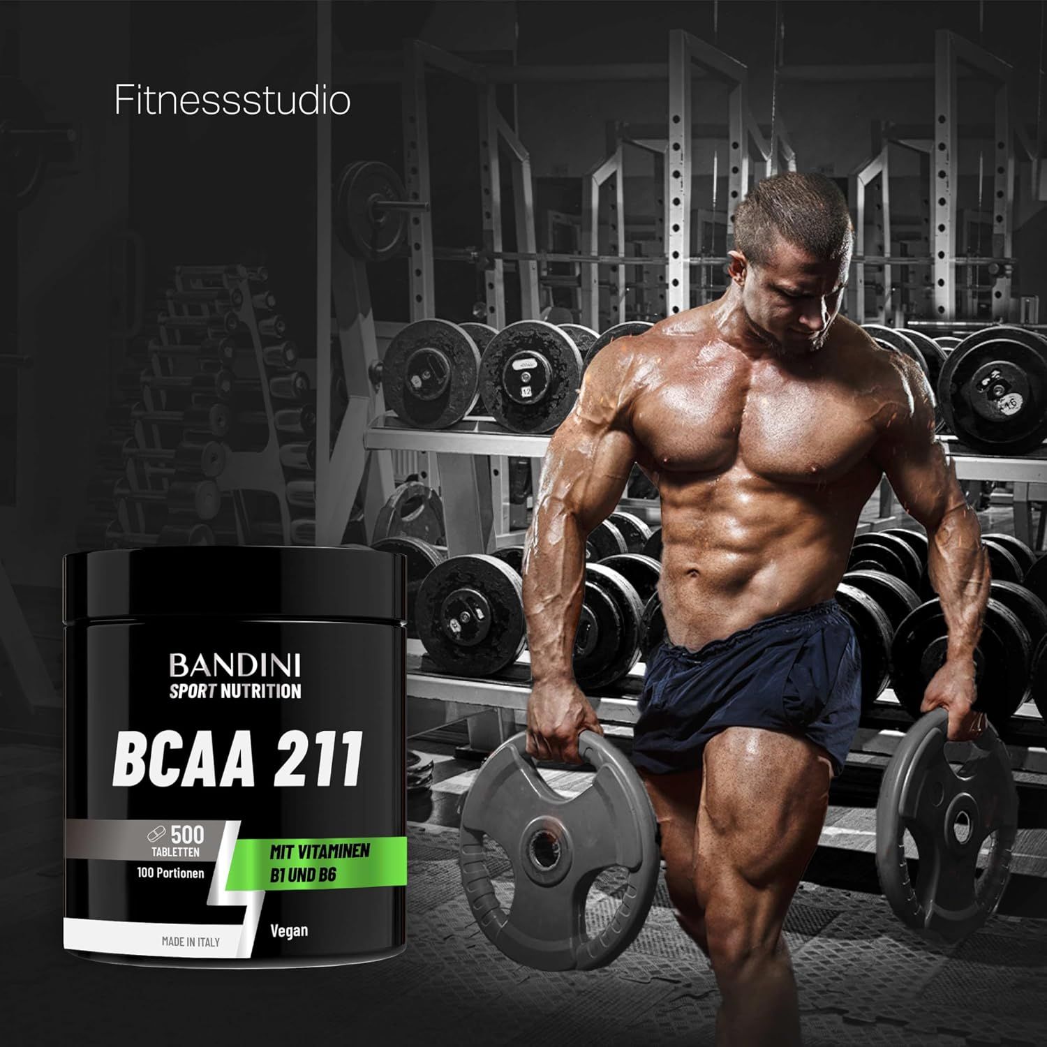 Bandini Sport Nutrition BCAA 211 Dose mit Vitaminen B1 und B6, 100 Portionen, 500 Tabletten.