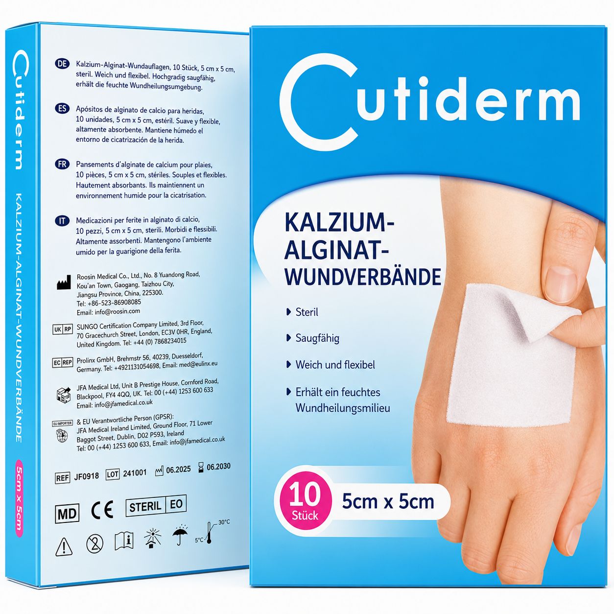 Cutiderm Wundkompresse, Kalziumalginat, niedrig haftend, 5 cm x 5 cm