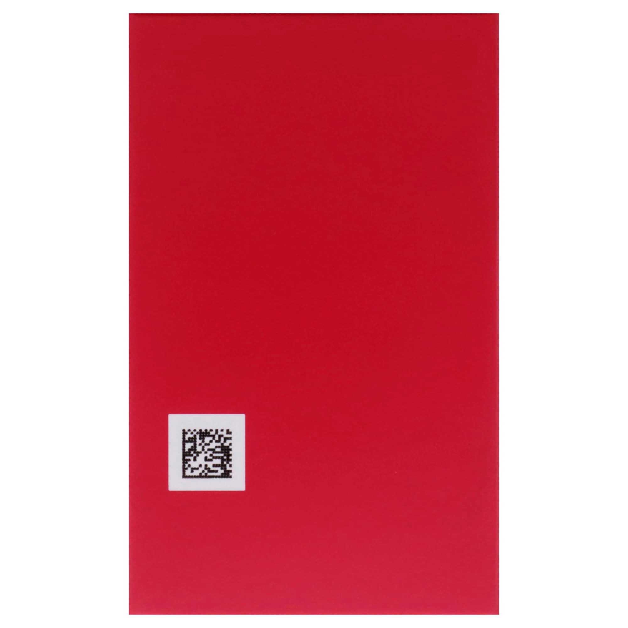 Rote Verpackung, QR-Code auf der Rückseite.