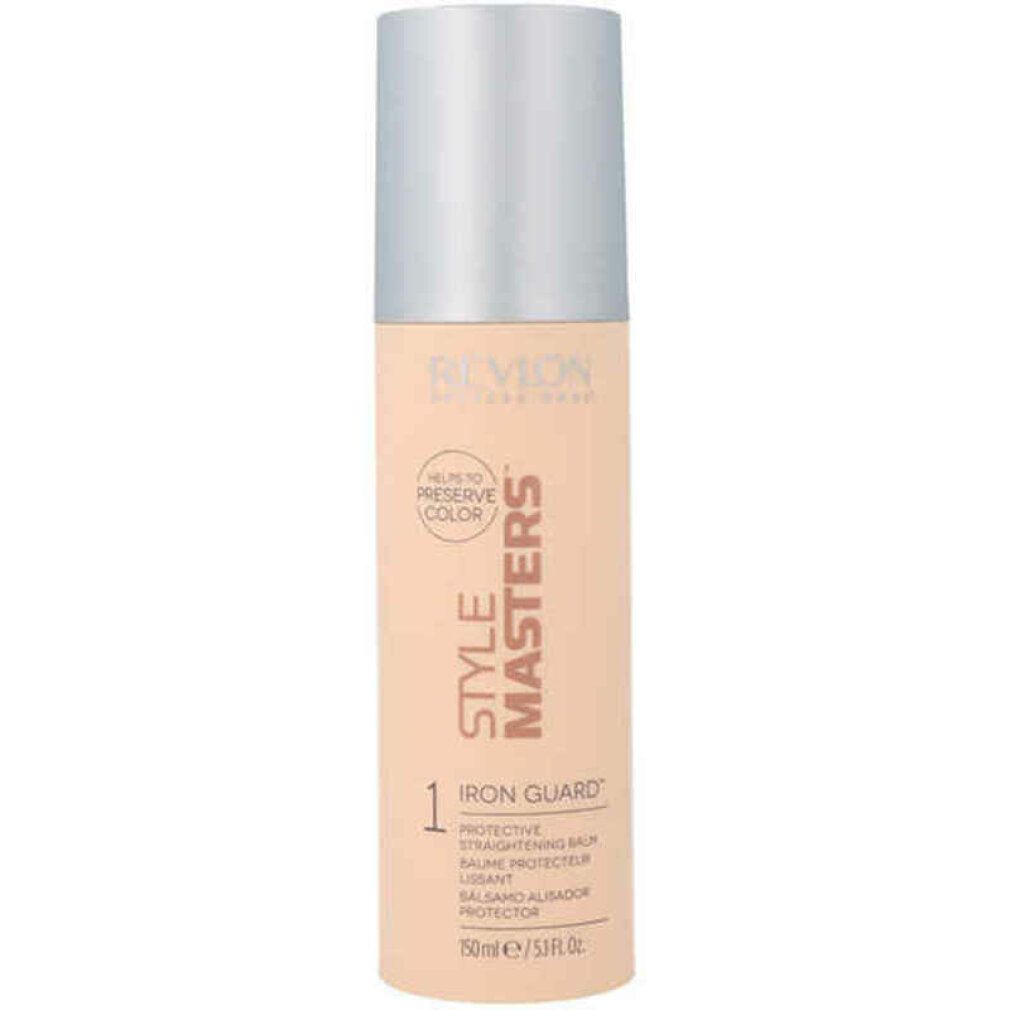 Zylindrische Flasche mit silbernem Deckel. Aufschrift: STYLE MASTERS, IRON GUARD, 1. Produktname und Volumenangabe.