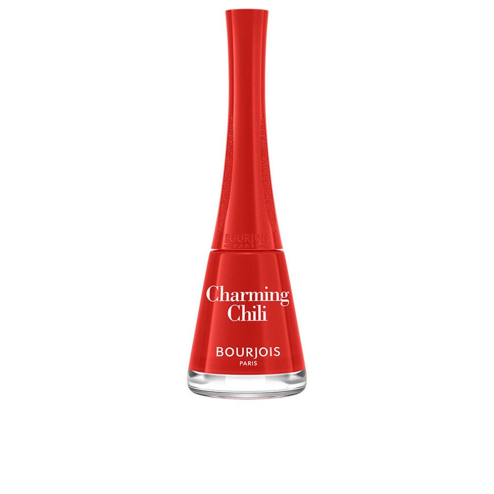 Bourjois Nagellackflasche, rot, "Charming Chili" Aufschrift.