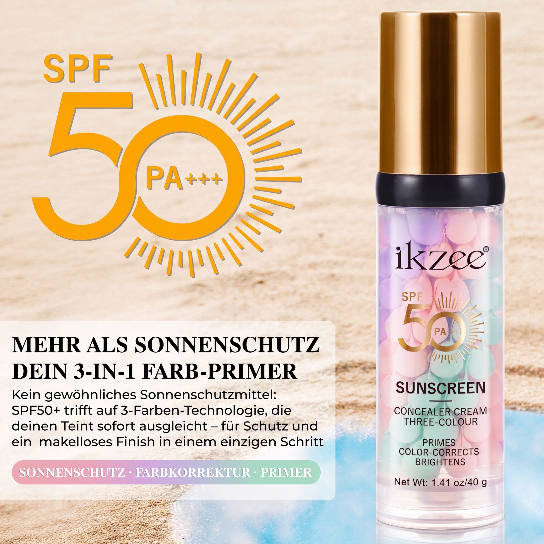 ALIVER Sonnenschutzcreme SPF 50 PA+++ Foundation Concealer 3-in-1 Farbkorrektur