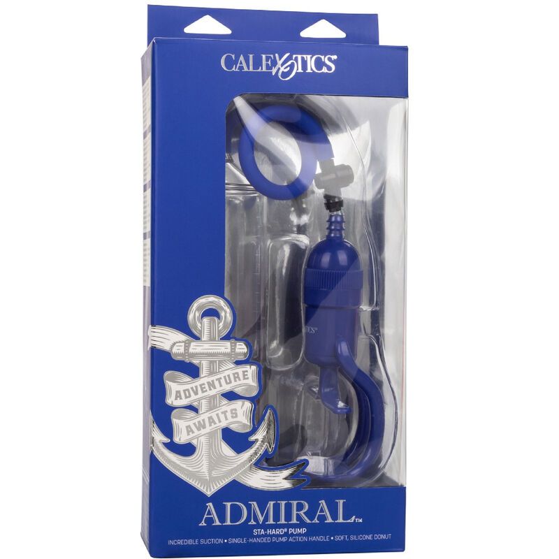 Calexotics Admiral Penispumpe in blauer Einzelhandelsverpackung.