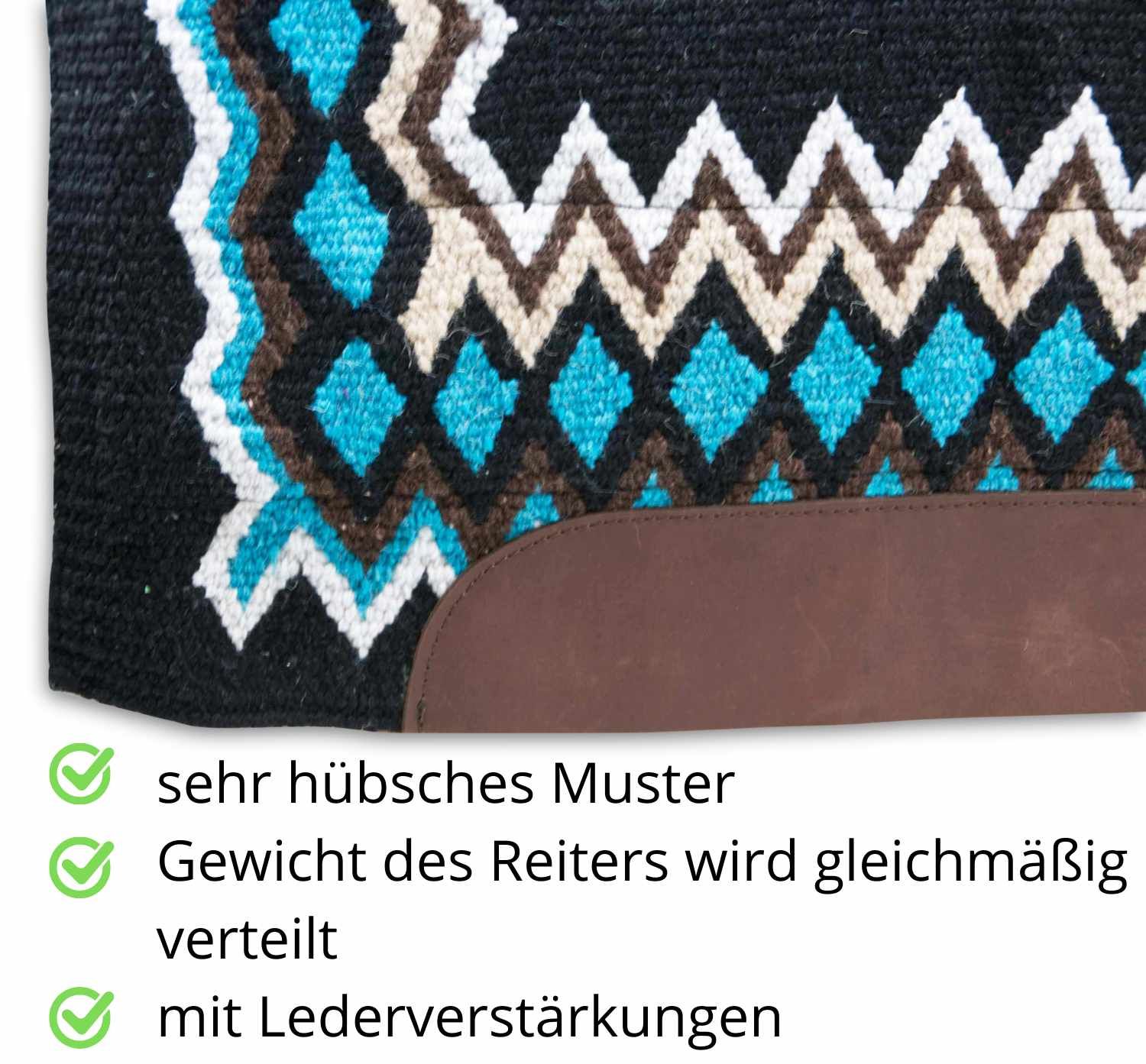 Ausschnitt eines Westernpads. Hübsches Muster, gleichmäßige Gewichtsverteilung, Lederverstärkungen.