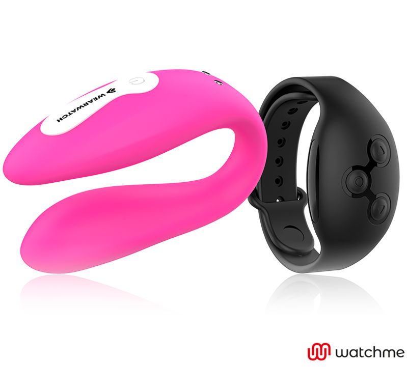 Pinker Wearwatch Vibrator und schwarzer Armband-Controller nebeneinander.