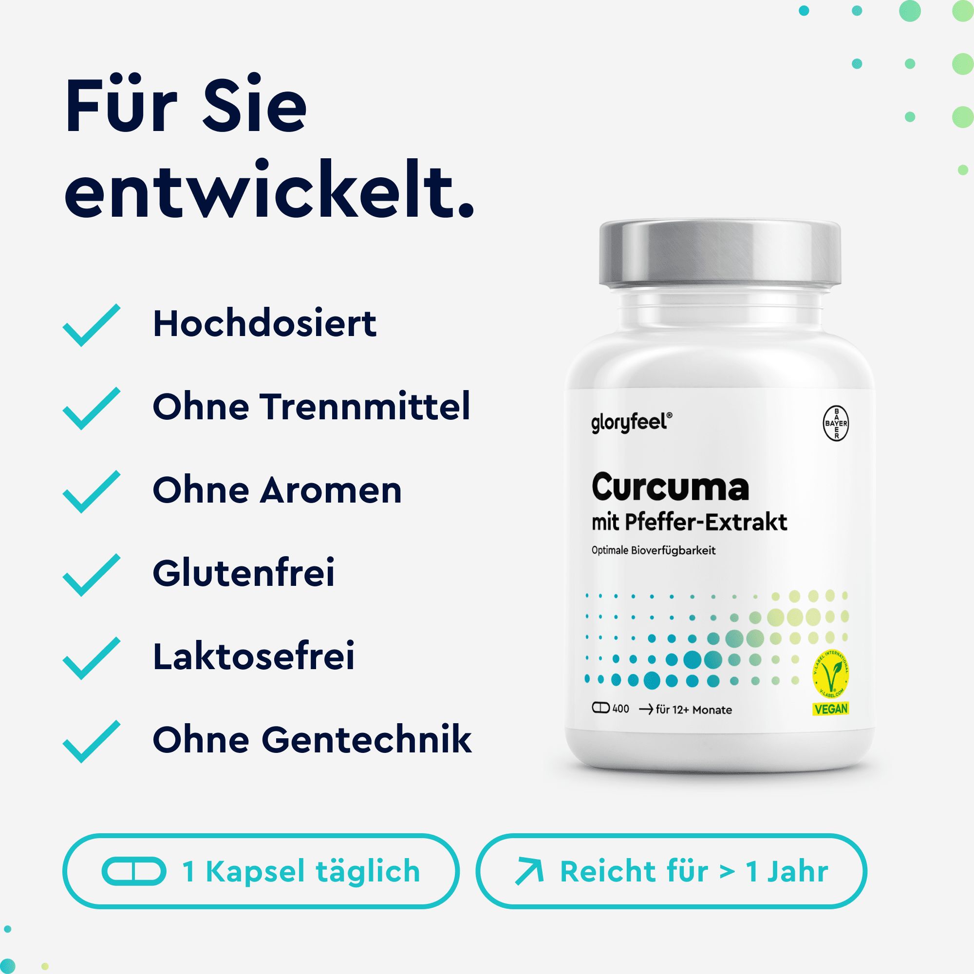 gloryfeel® Curcuma 400 mit Curcumin & Piperin