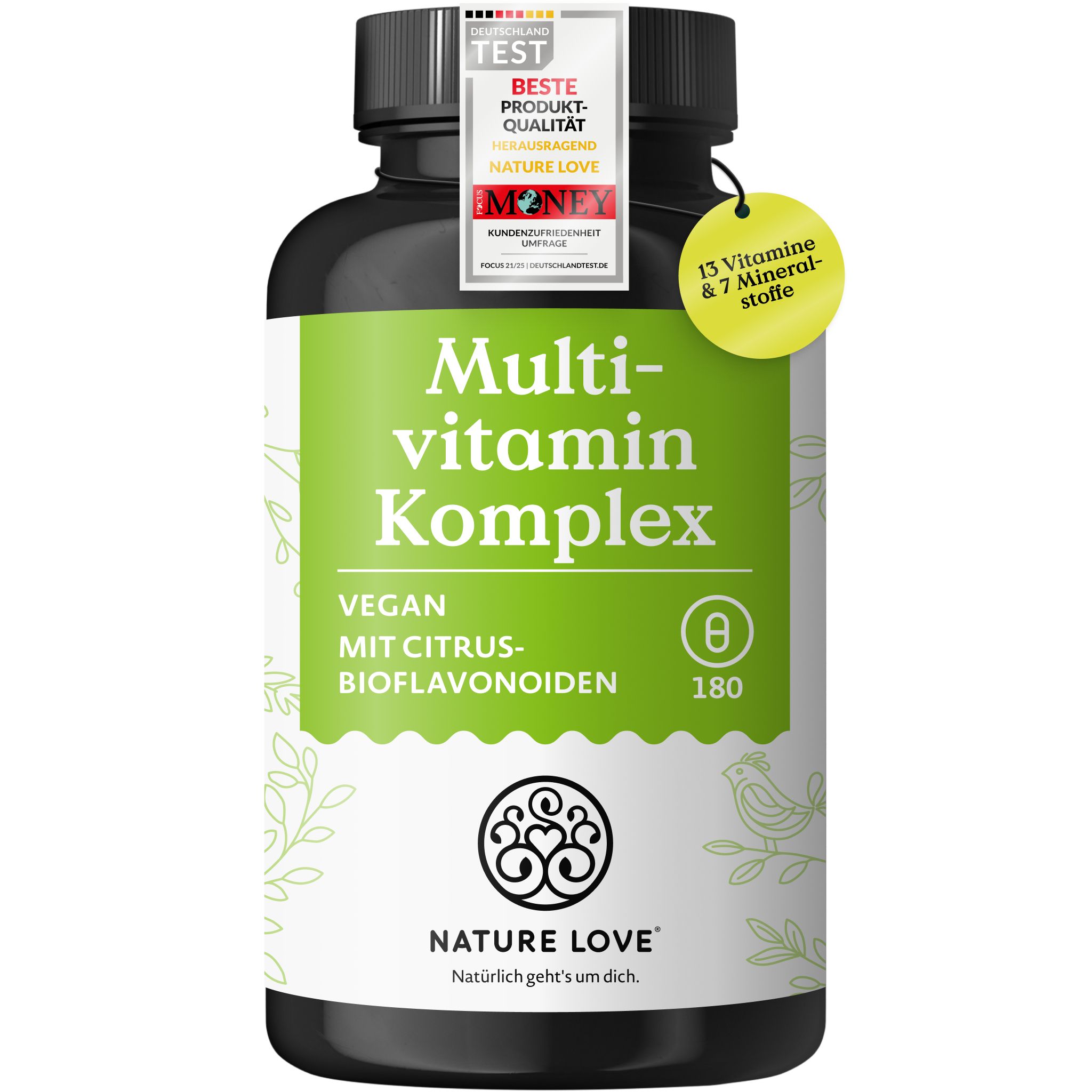 Flasche mit Multivitamin Komplex, vegan, mit Citrus-Bioflavonoide, 180 Kapseln.