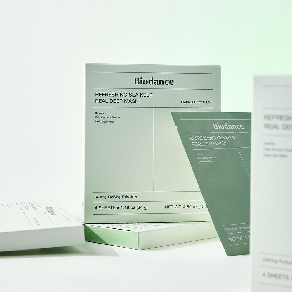 Verpackungen der Biodance Refreshing Sea Kelp Real Deep Mask.