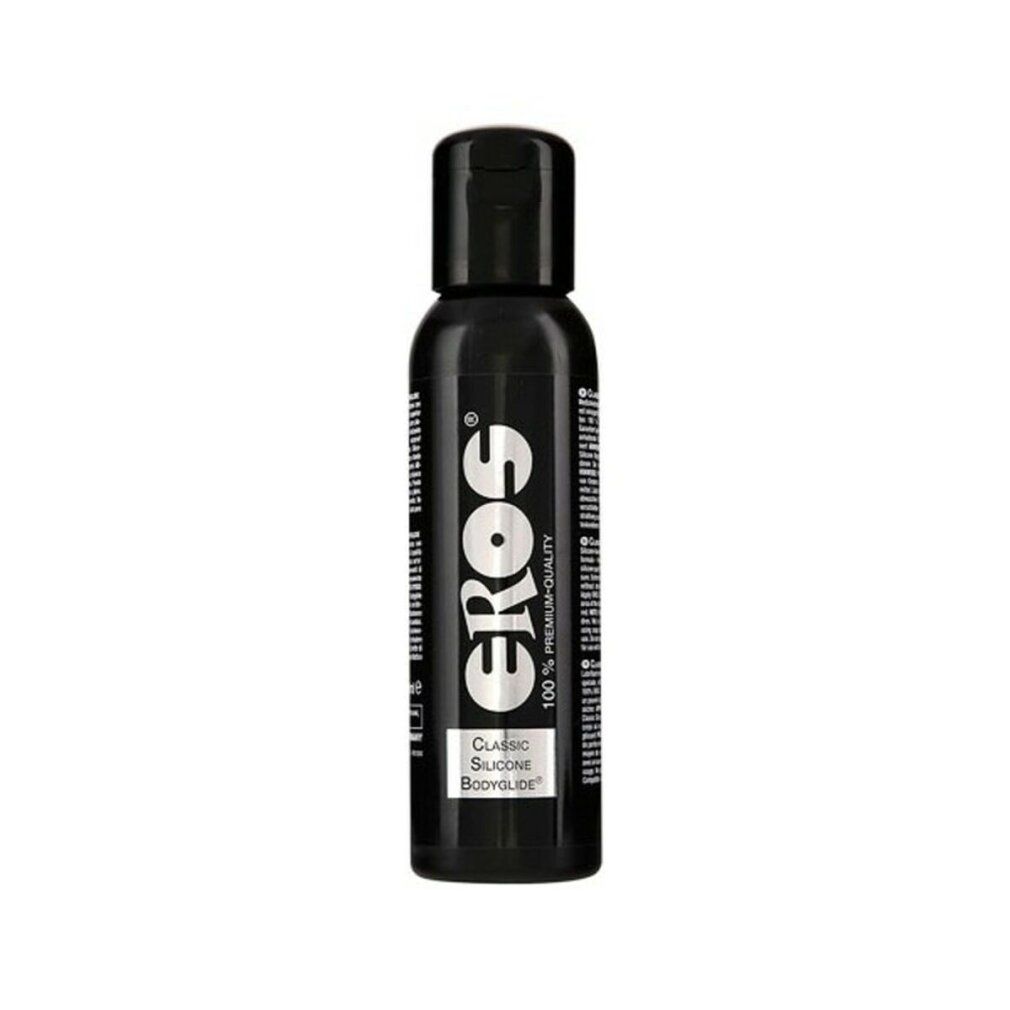 Schwarze Flasche mit EROS Logo und 'Classic Silicone Bodyglide' Aufschrift.