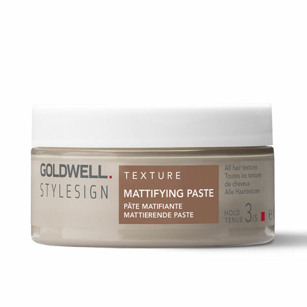 Goldwell Stylesign Texture Mattierende Paste. Beige Dose mit weißem Deckel. Produktname und Marke deutlich sichtbar.