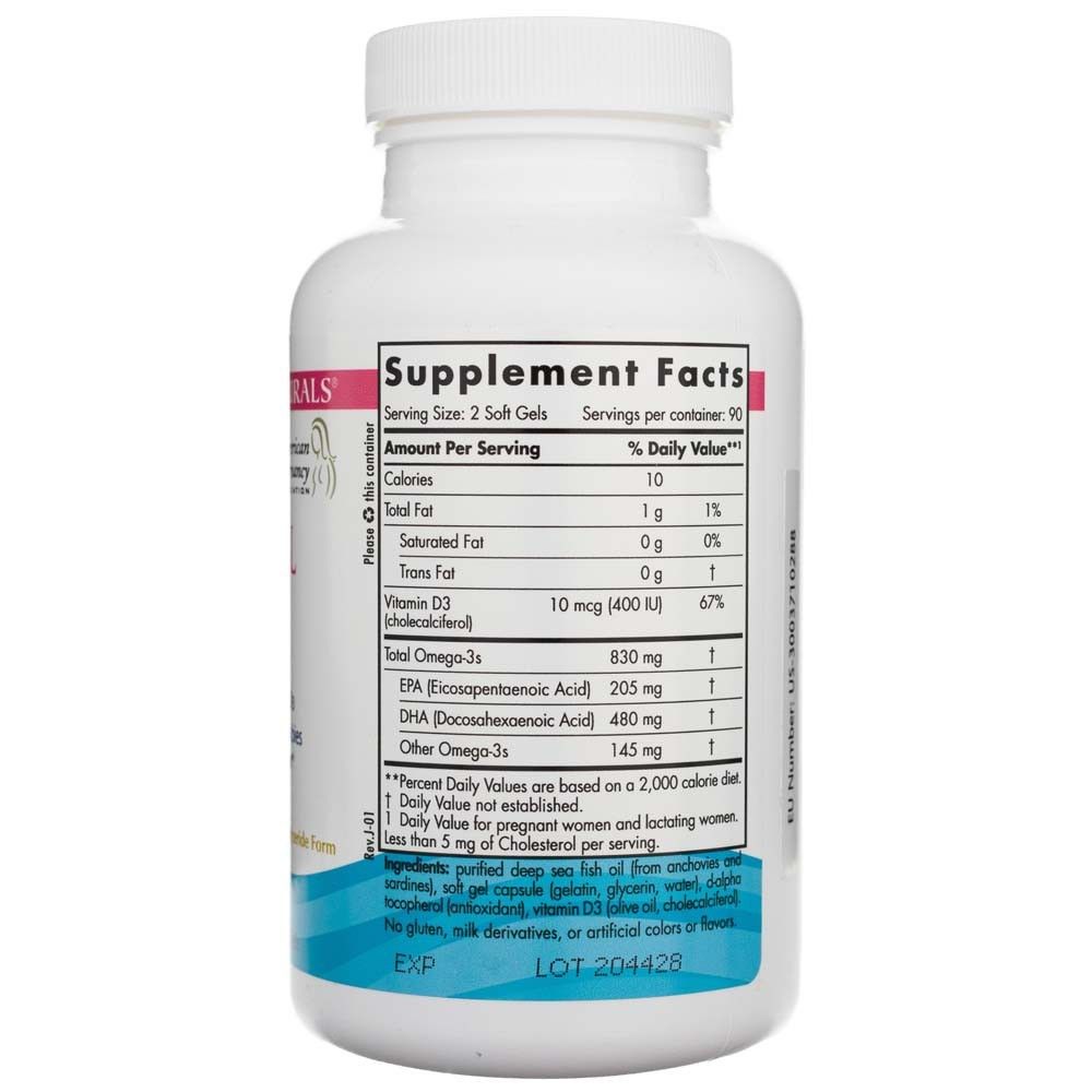 Flasche Nordic Naturals Prenatal DHA mit Supplement Facts Etikett. Enthält 180 Soft Gels.