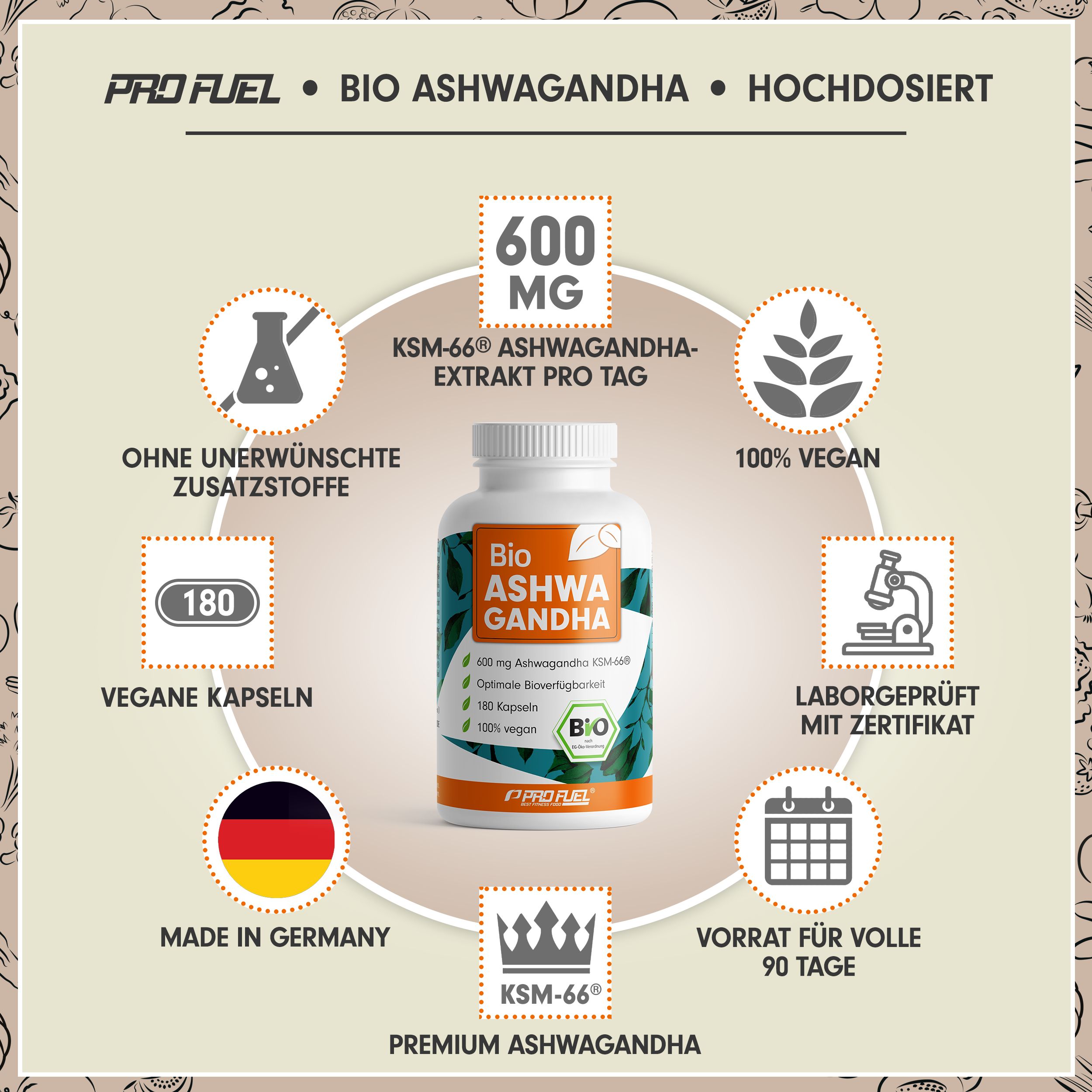 ProFuel BIO Ashwagandha Kapseln mit KSM-66 Bio-Ashwagandha