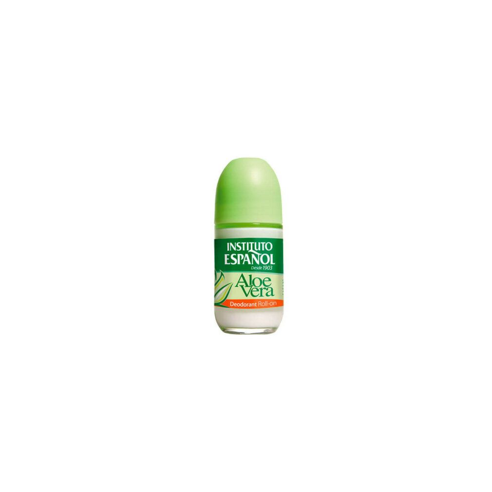 Instituto Español Aloe Vera Deodorant Roll-on. Grüner Verschluss, transparente Flasche.