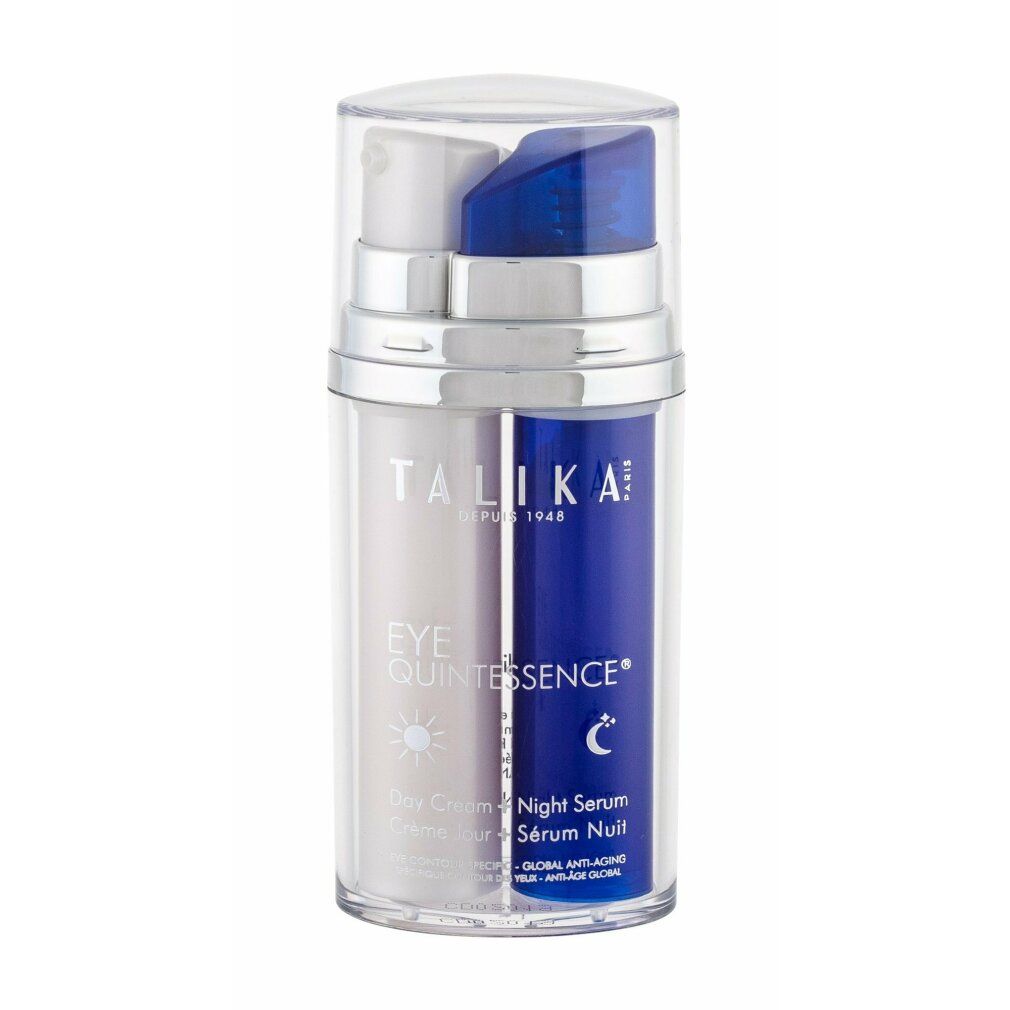 Zwei-Kammer-Behälter. Talika Eye Quintessence. Tag- und Nachtcreme. Sonnen- und Mond-Symbol.