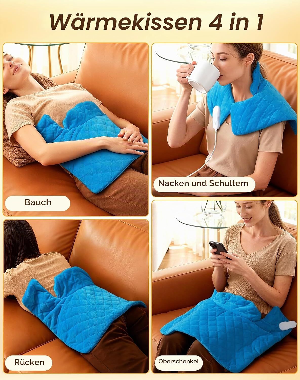 Blaues Heizkissen in U-Form, 24x19 Zoll. Mit Fernbedienung. Halsumfang 26 Zoll.