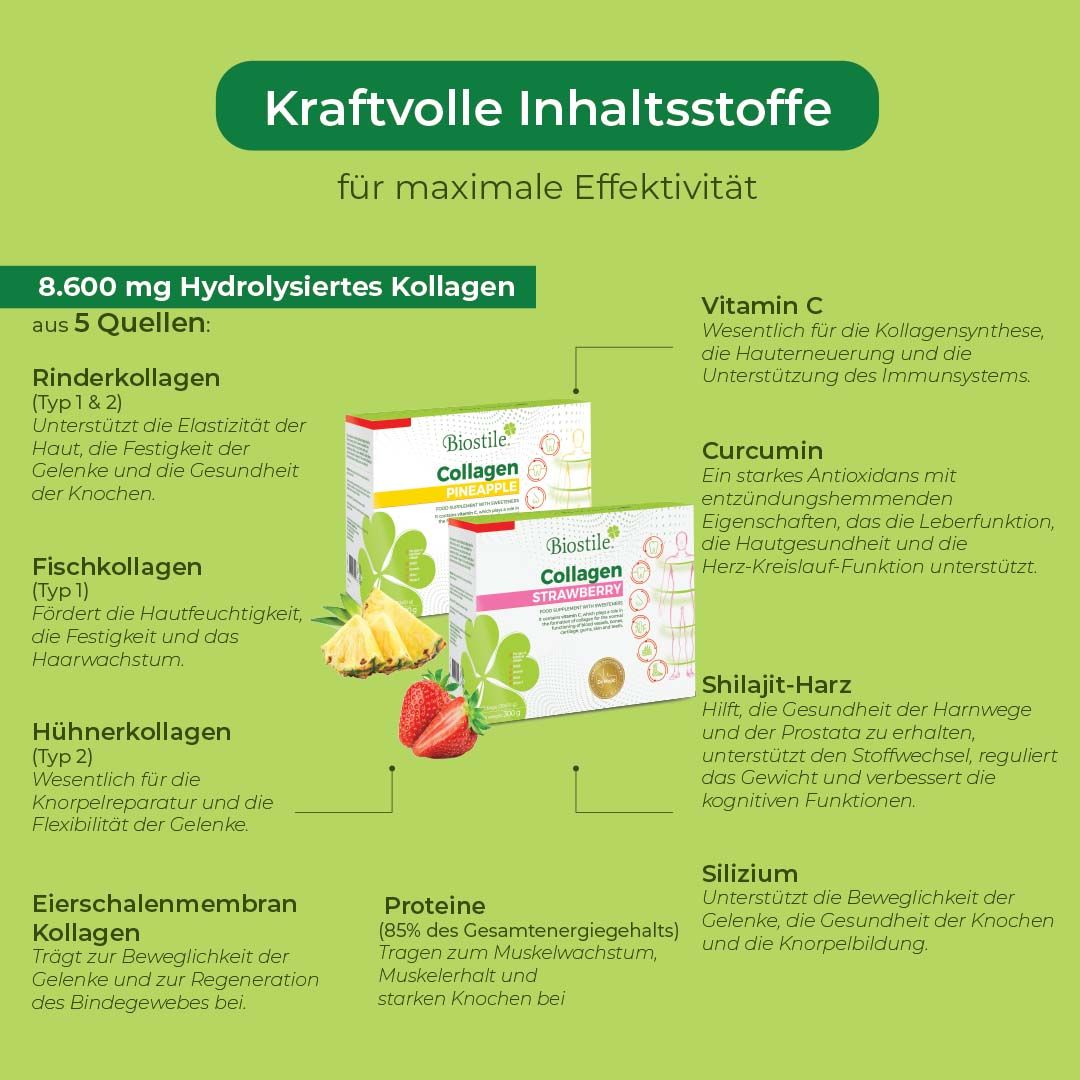 Biostile Collagen Komplett Packung mit Zutatenliste.