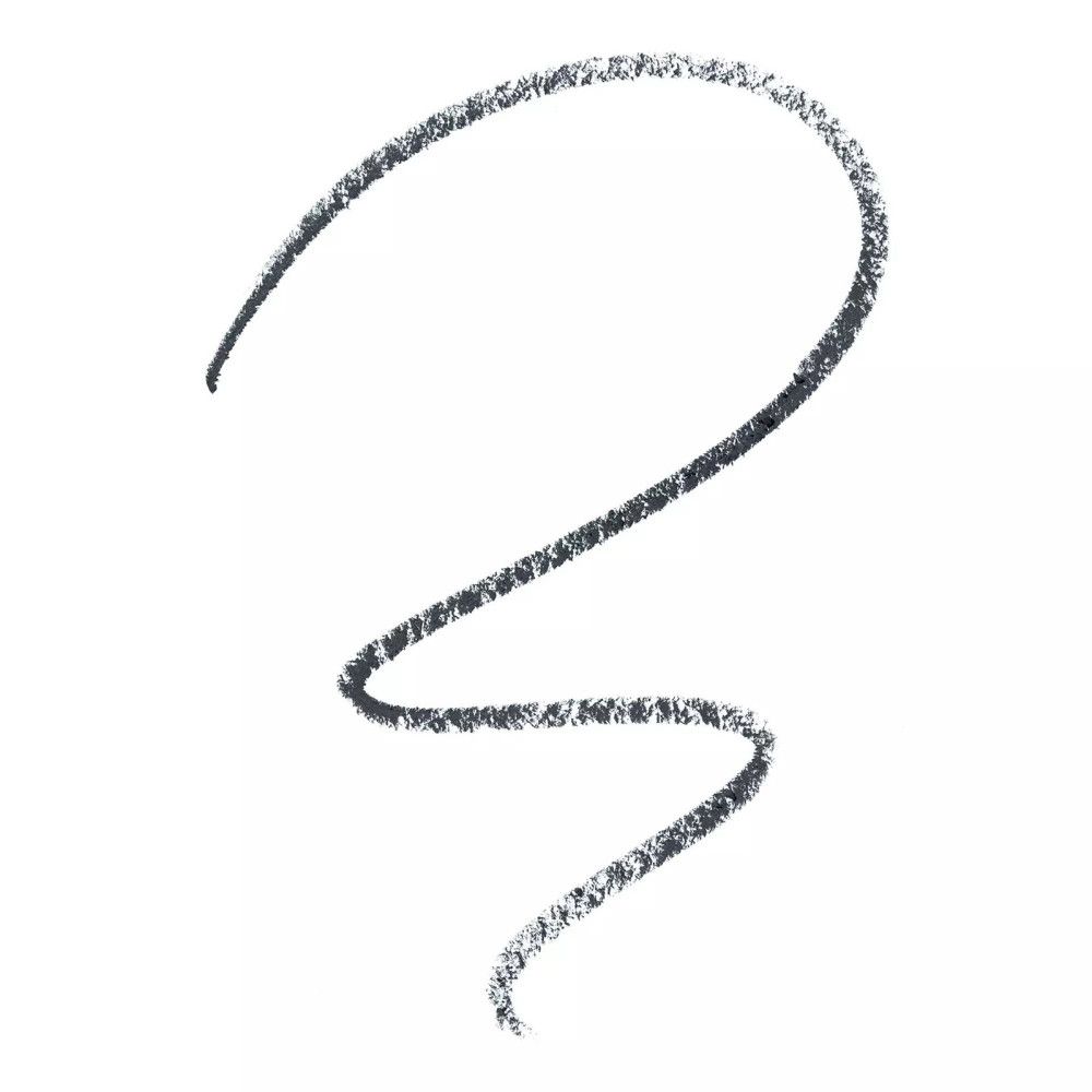 Graue Linie, die mit einem Augenbrauenstift gezogen wurde, auf weißem Hintergrund.