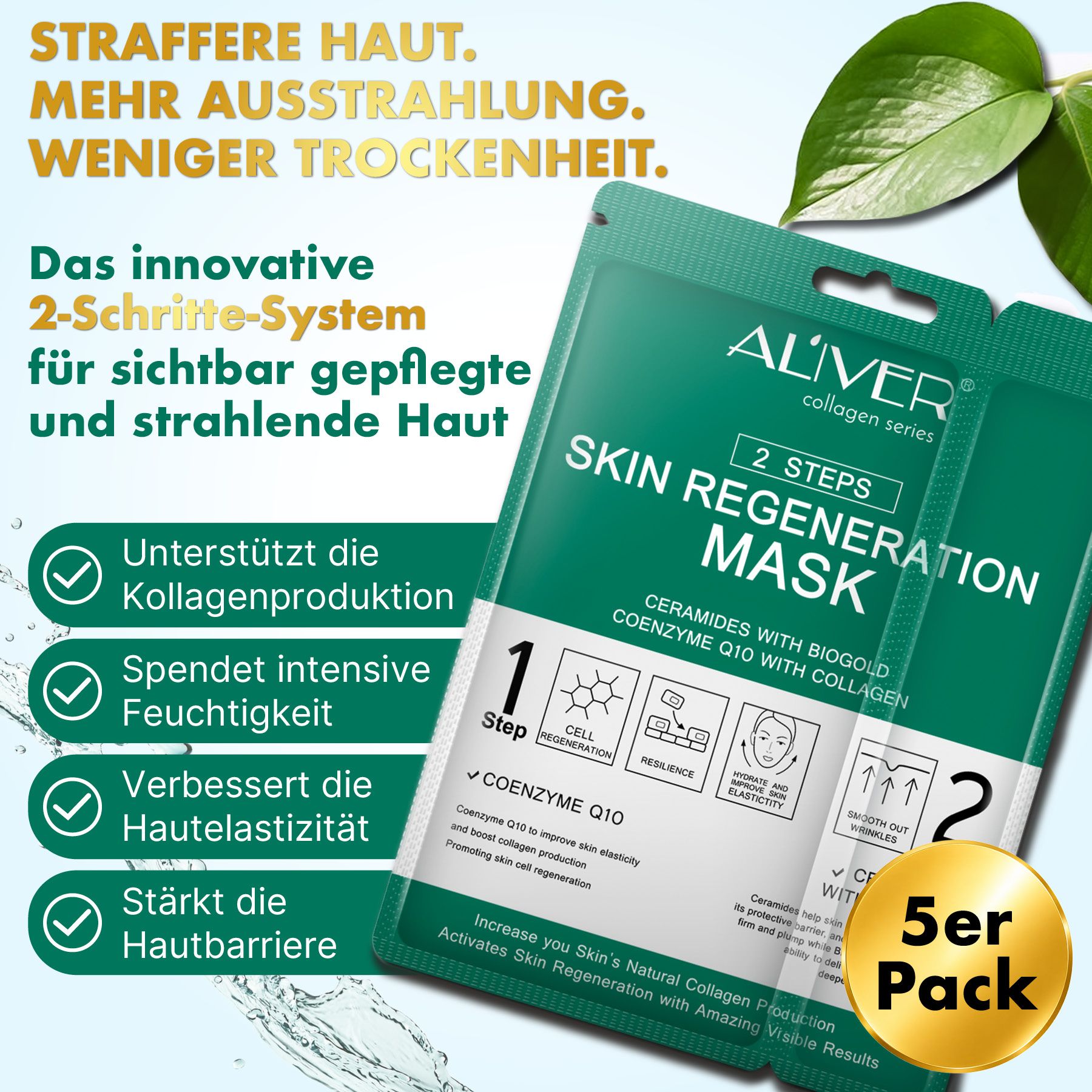 ALIVER Gesichtsmaske 2-Step-System Anti-Aging Pflege mit Kollagen Coenzym Q10