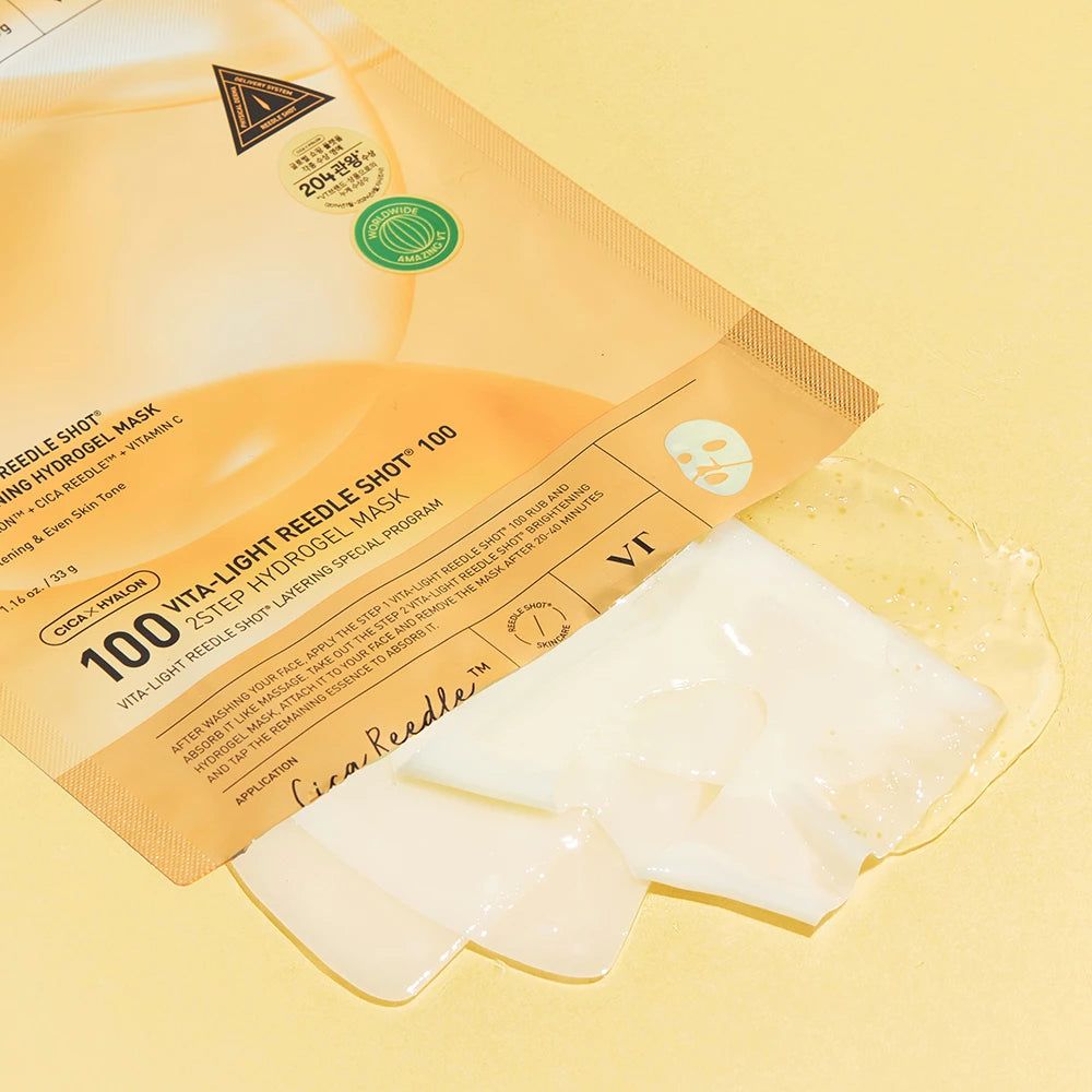 VT COSMETICS Vita-Light Reedle Shot 100 2-Schritte Hydrogel Maske Verpackung.