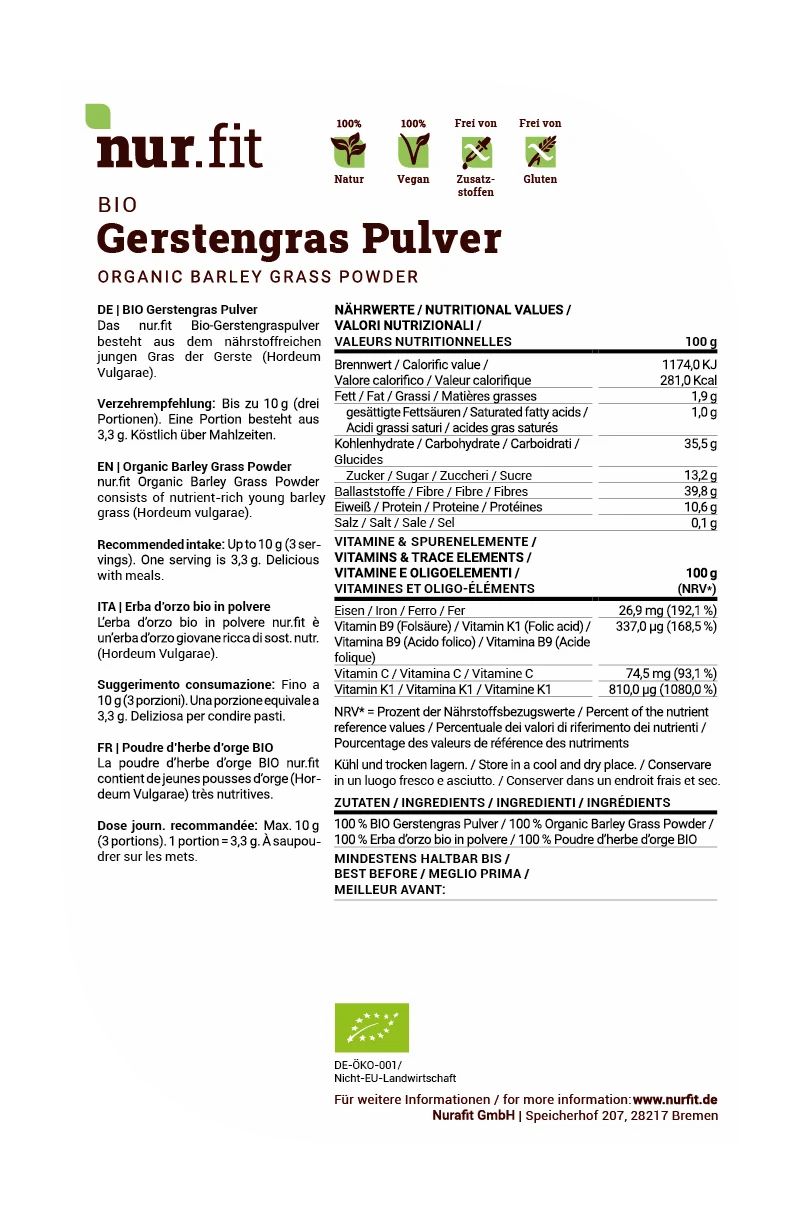 nur.fit BIO Gerstengras Pulver