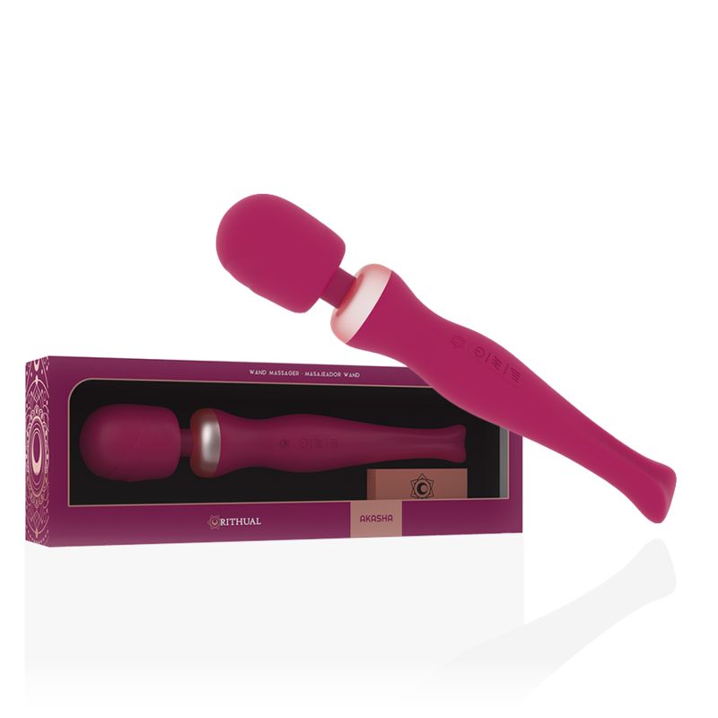 Wand-Vibrator in Verpackung. Rosa, mit silberfarbenem Ring. Produktname und Marke sichtbar.