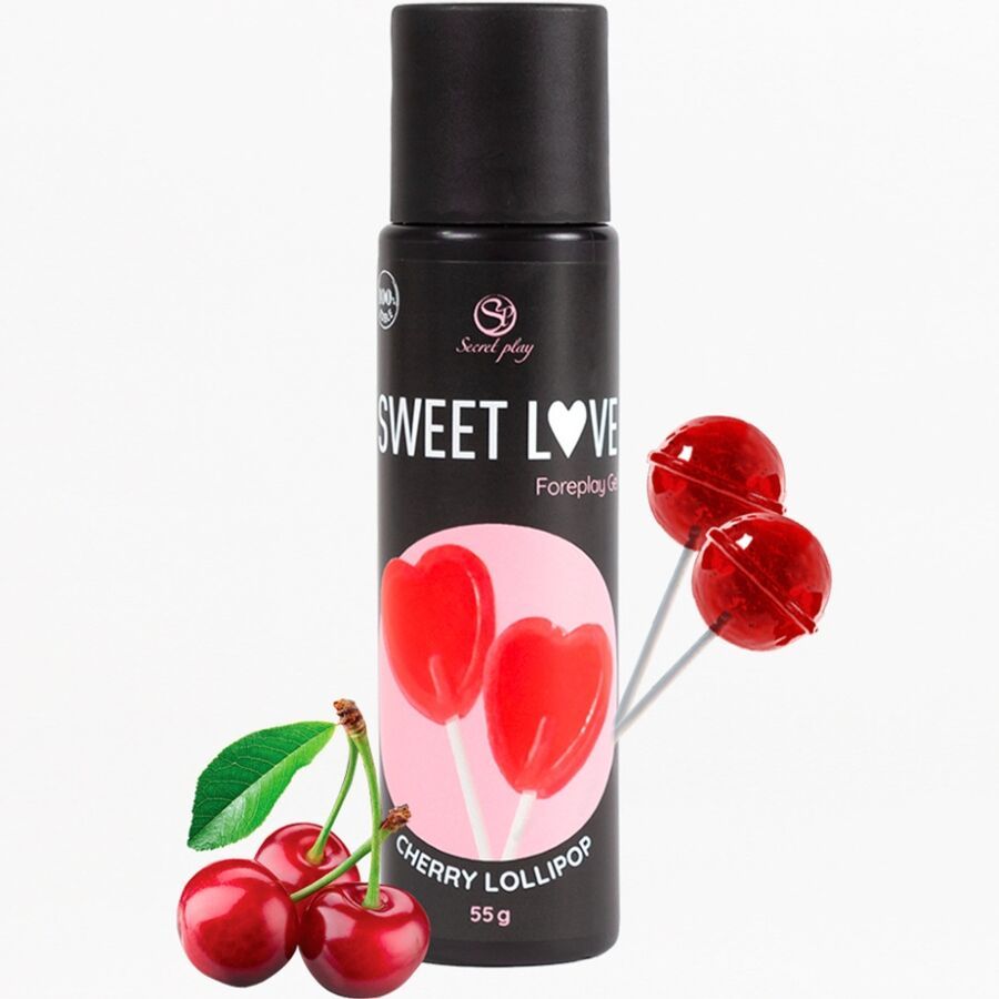 Flasche mit Kirsch-Lutscher-Motiv, Kirschen und drei Lollis. Enthält 55g.