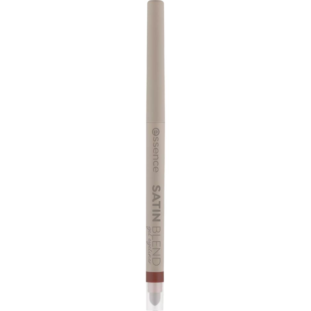 Stift-Eyeliner. Beige-farbener Stift mit brauner Mine. Aufschrift: essence, SATIN BLEND gel eyeliner.