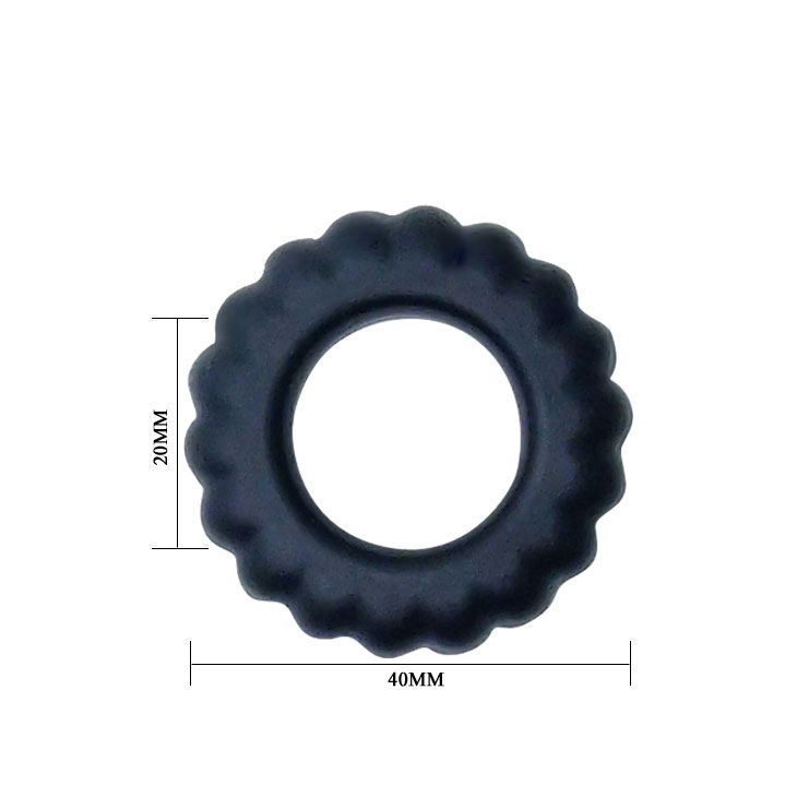 Schwarzer Cockring mit geriffelter Oberfläche. Durchmesser 40mm, Höhe 20mm.