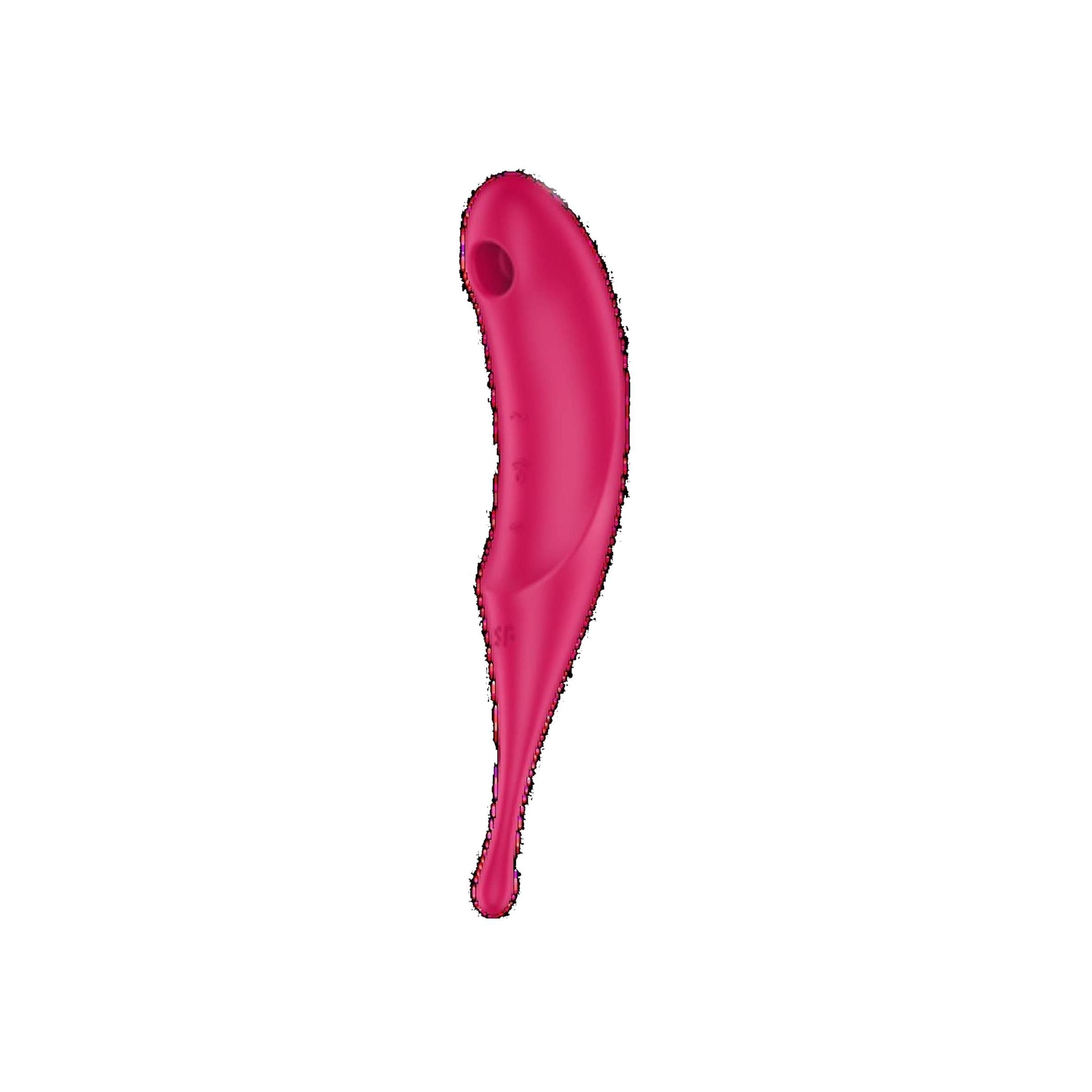 Pinker Stimulator mit gebogener Form und einer runden Öffnung an der Spitze.