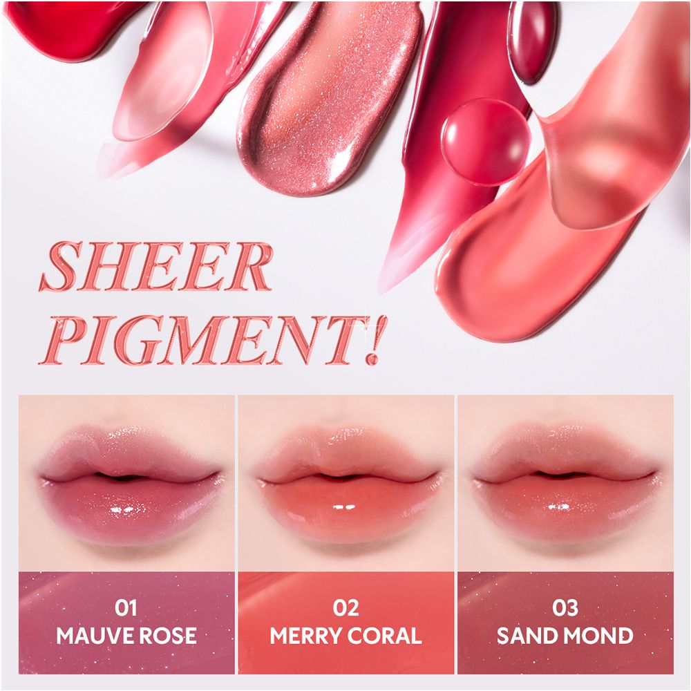 Drei Lippenfarben mit Applikatoren: Mauve Rose, Merry Coral, Sand Mond.