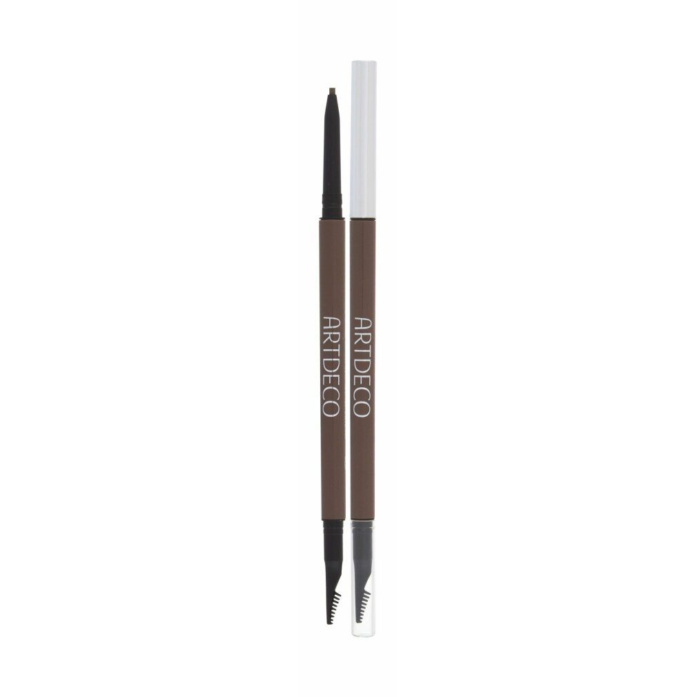 Artdeco Ultra Fine Brow Liner. Zwei Stifte mit Bürsten. Dunkelbraune Mine, schwarze Bürste. Produkt mit Schriftzug.