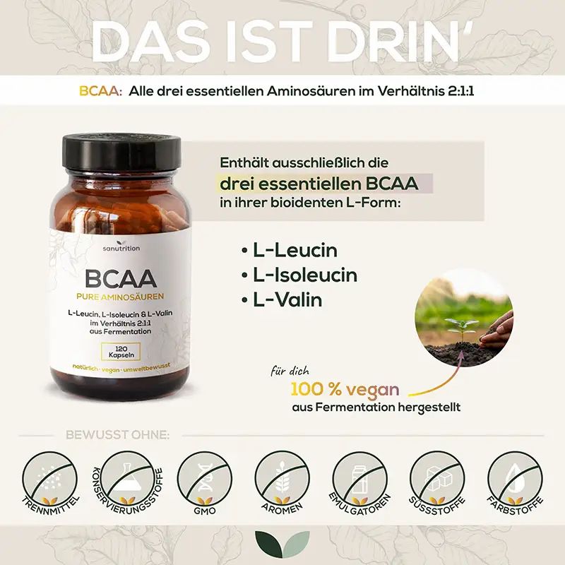 Sanutrition® - BCAA Kapseln | Leucin, Isoleucin & Valin ohne Zusätze