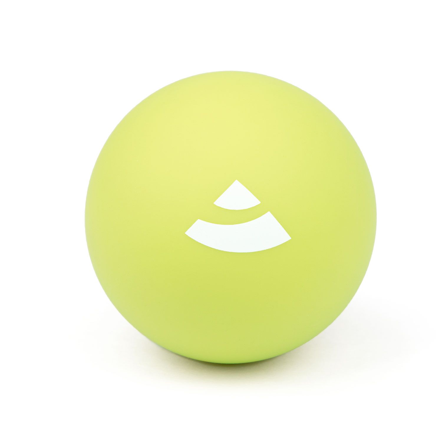 Hellgrüner Massageball mit weißem Logo. Runde Form.