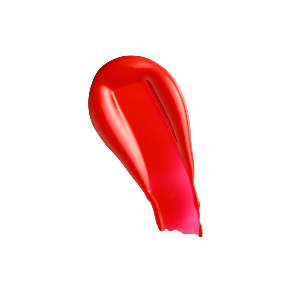 Roter Lipgloss-Fleck auf weißem Hintergrund. Glänzende Textur. Farbverlauf von hell nach dunkel.