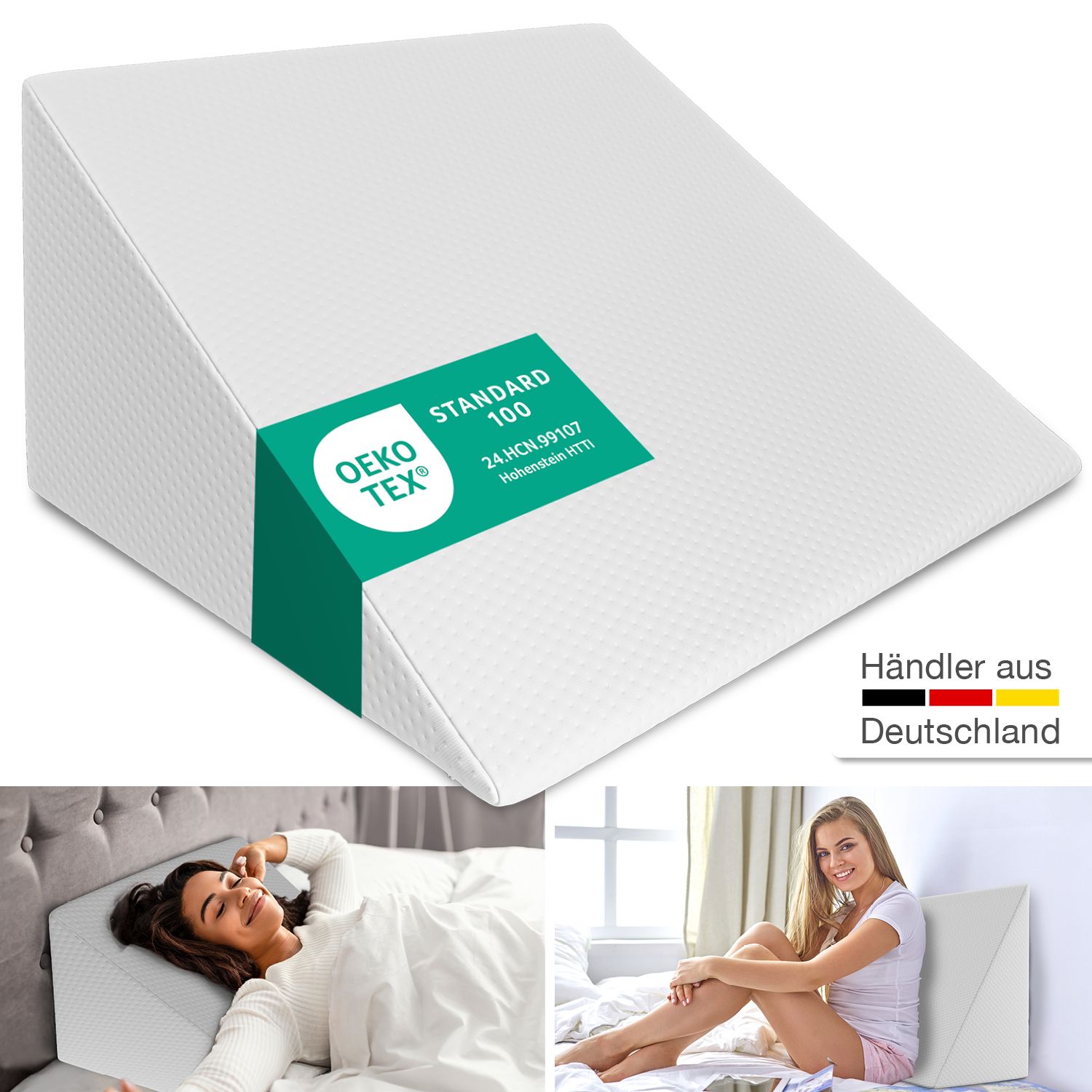 ELONEO Keilkissen für Bett & Sofa, 30x50x60cm abnehmbarer & waschbarer Bezug